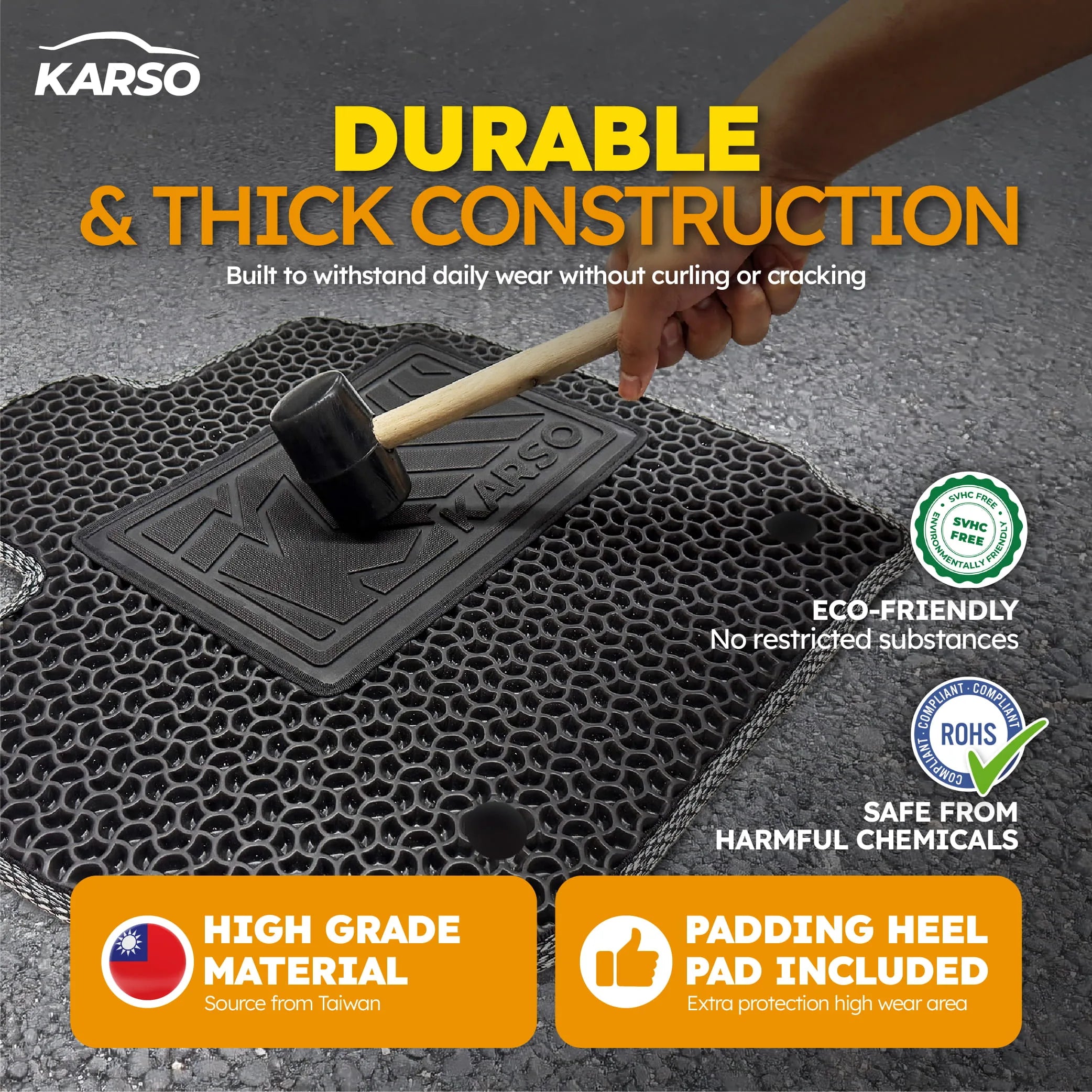 Durable, thick Karso car mat construction