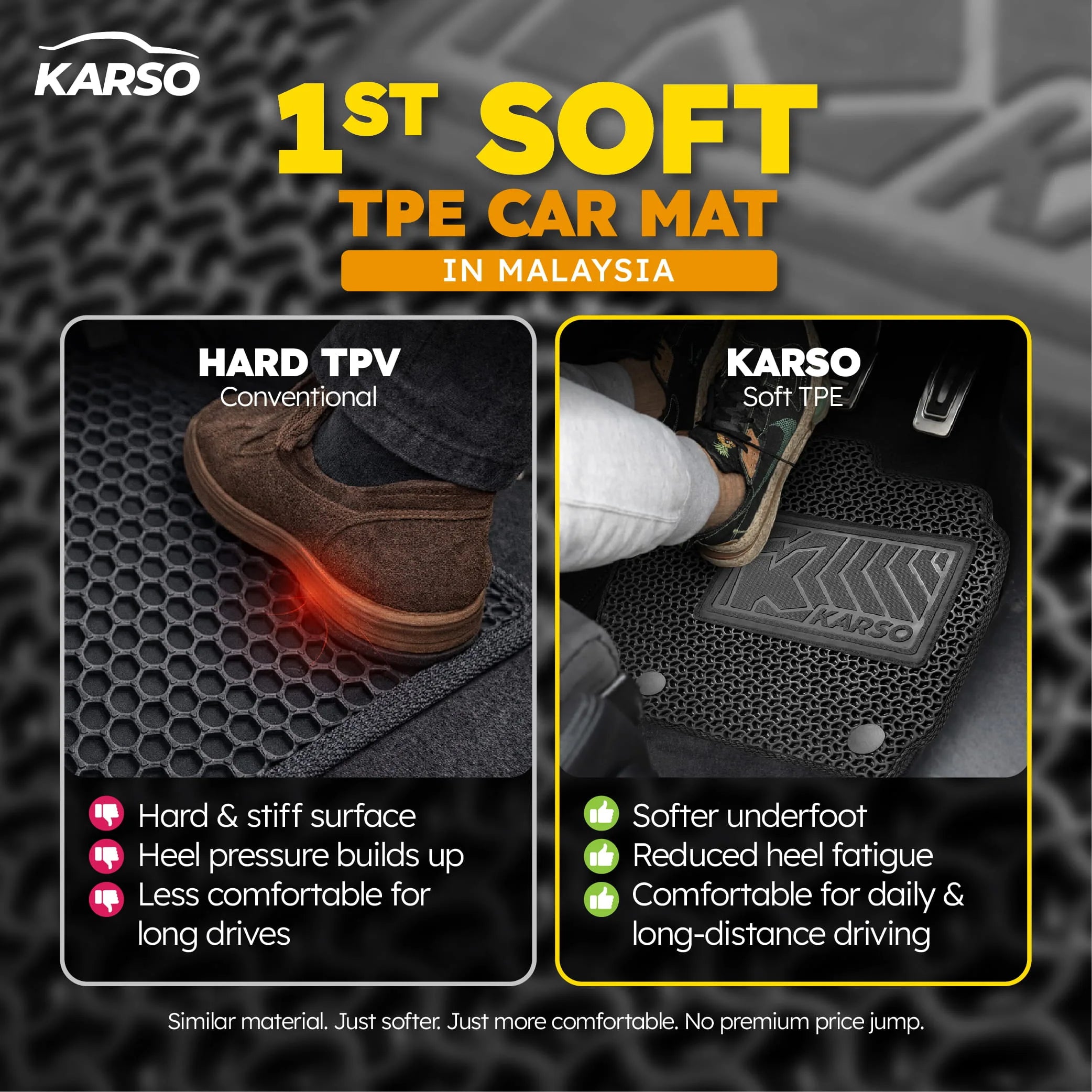 Karso Soft TPE vs hard TPV car mat comparison